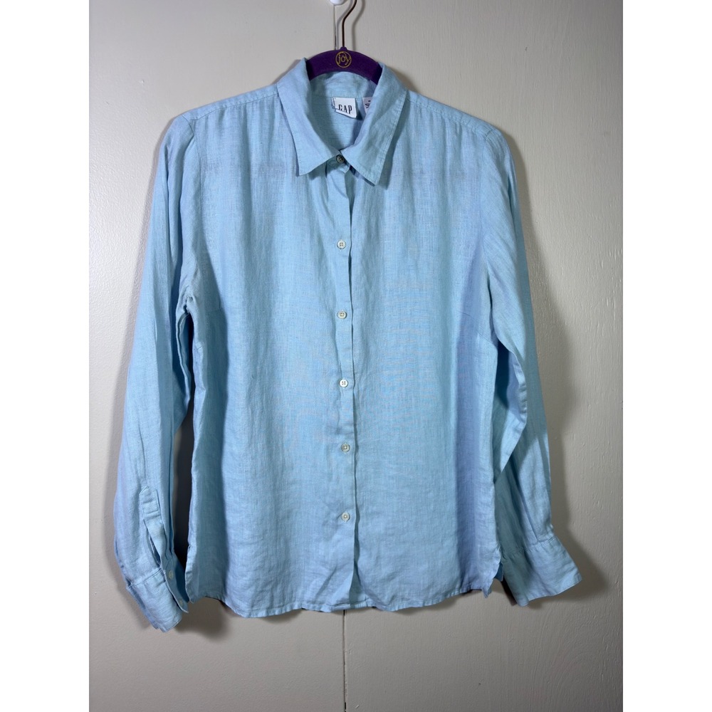 Gap Light Blue 100% Linen Button Down Shirt M Coastal Quiet Luxury Preppy Resort